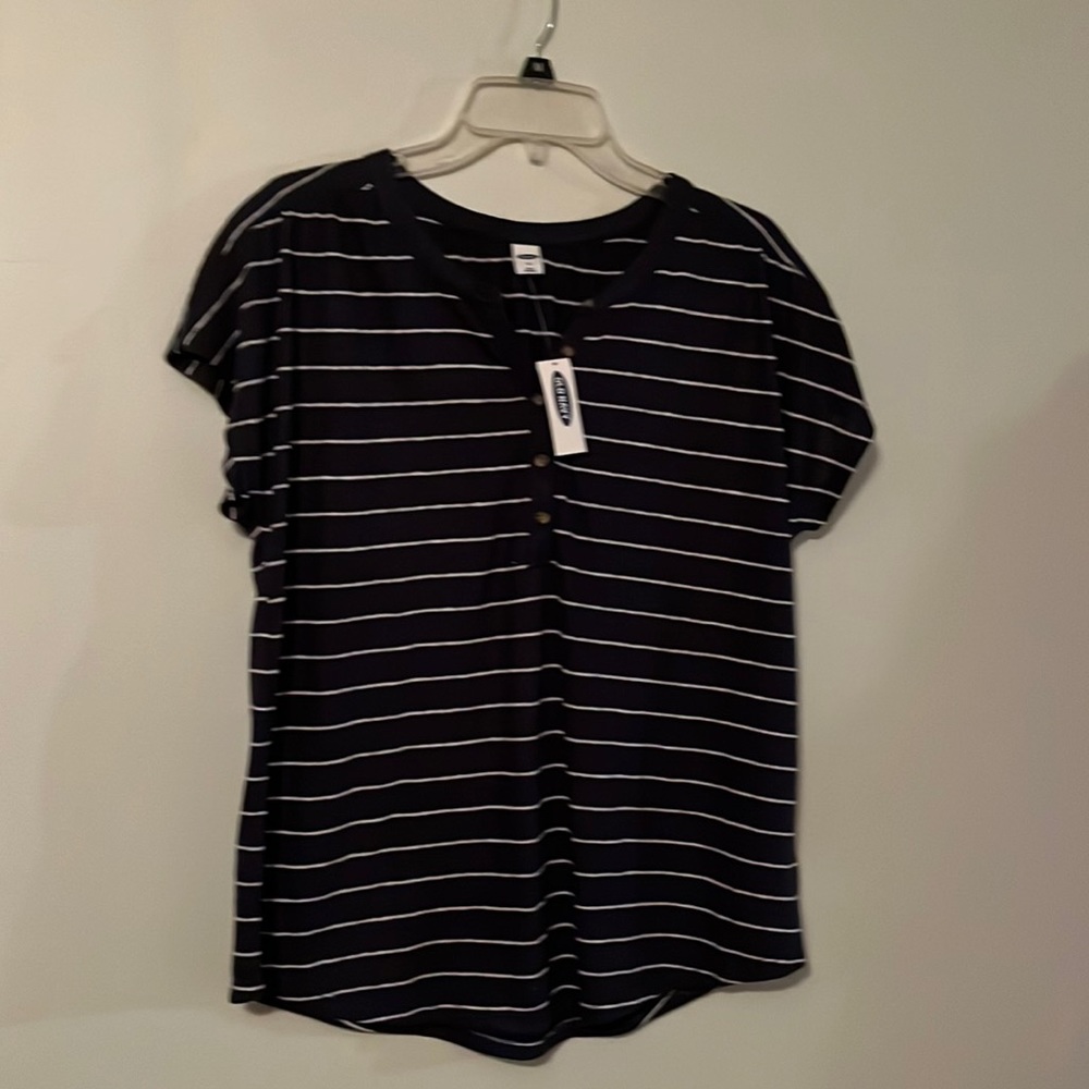 Old navy, navy white stripe button low collar loose fit new with tags medium
